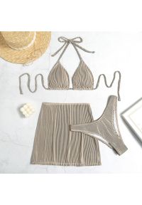 Intica - Bikini z pareo na plażę z elastycznego materiału Lorenzina. Kolor: brązowy. Materiał: materiał