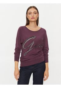 Guess Sweter W3BR25 Z2NQ2 Bordowy Regular Fit. Kolor: czerwony. Materiał: wiskoza