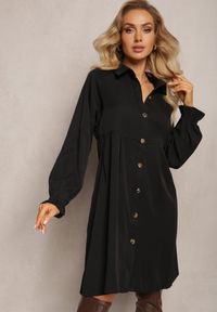 Renee - Czarna Rozkloszowana Sukienka Koszulowa Mini Nofexi. Kolor: czarny. Typ sukienki: koszulowe. Długość: mini #1