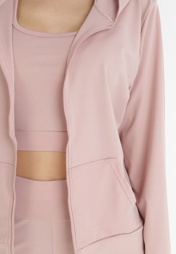 Born2be - Jasnoróżowy Komplet Sportowy 3-częściowy Bluza Legginsy i Top Fika. Kolor: różowy
