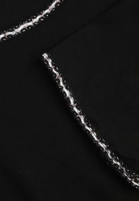 Renee - Czarny T-shirt z Bawełny Zdobiony Lamówką z Metaliczną Nicią Petinope. Kolor: czarny. Materiał: bawełna. Wzór: aplikacja #3