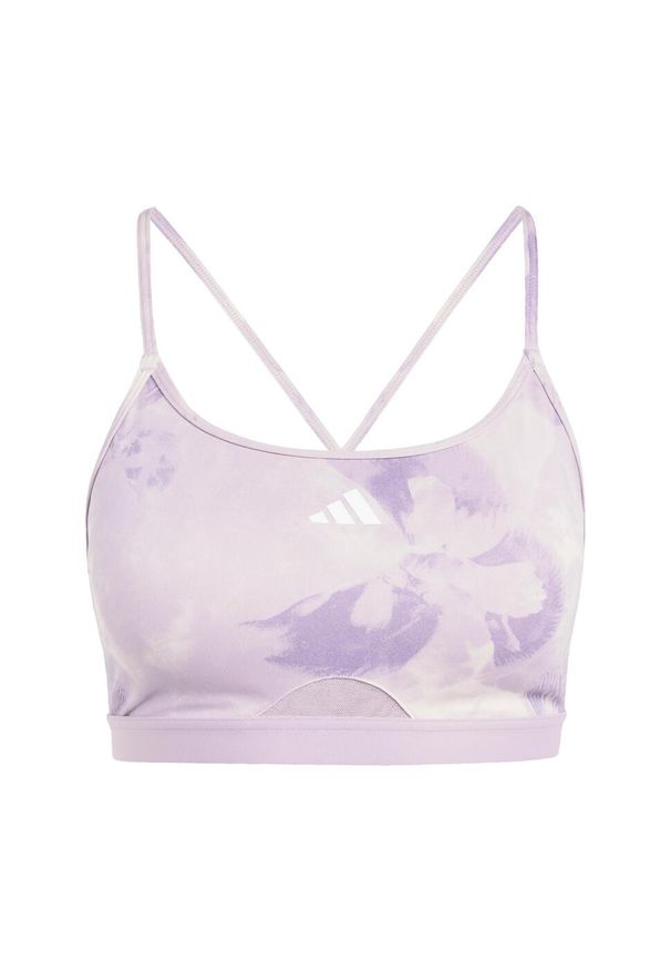 Adidas - Biustonosz Aeroreact Training Essentials Light Support Tie-Dye Flower-Print. Kolor: wielokolorowy, różowy, fioletowy. Materiał: materiał. Wzór: nadruk