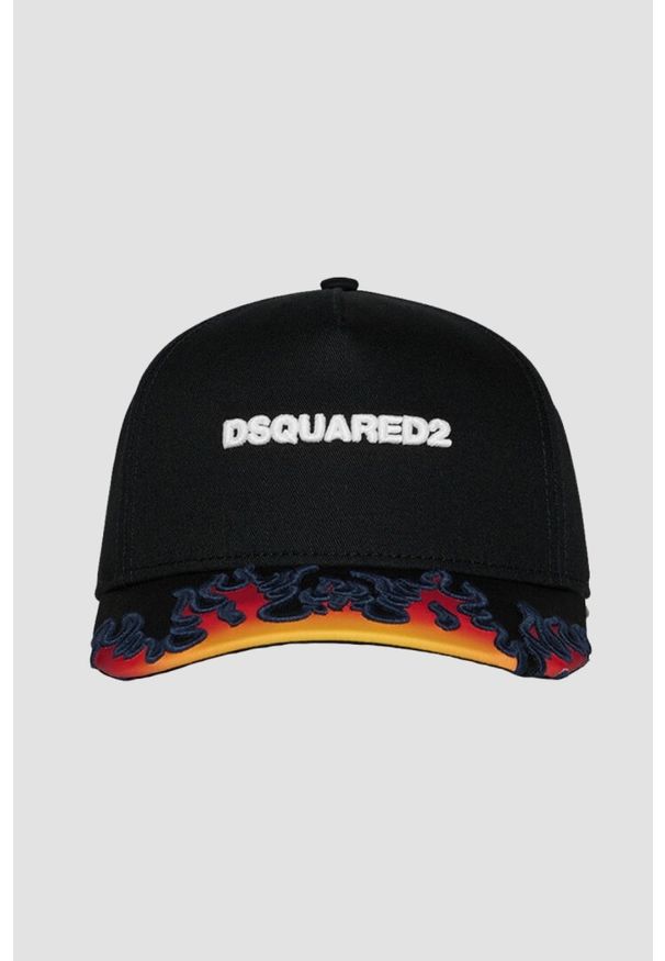 DSQUARED2 Czarna czapka z daszkiem w płomienie. Kolor: czarny