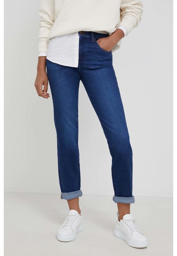 Wrangler jeansy SLIM AUTHENTIC LOVE damskie high waist. Stan: podwyższony. Kolor: niebieski