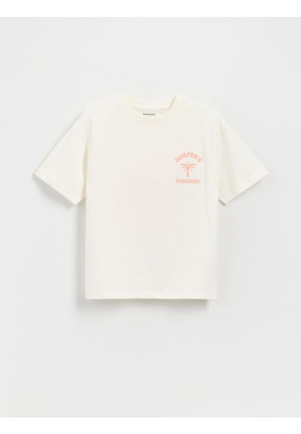 Reserved - Bawełniany t-shirt z nadrukiem - biały. Kolor: biały. Materiał: bawełna. Wzór: nadruk