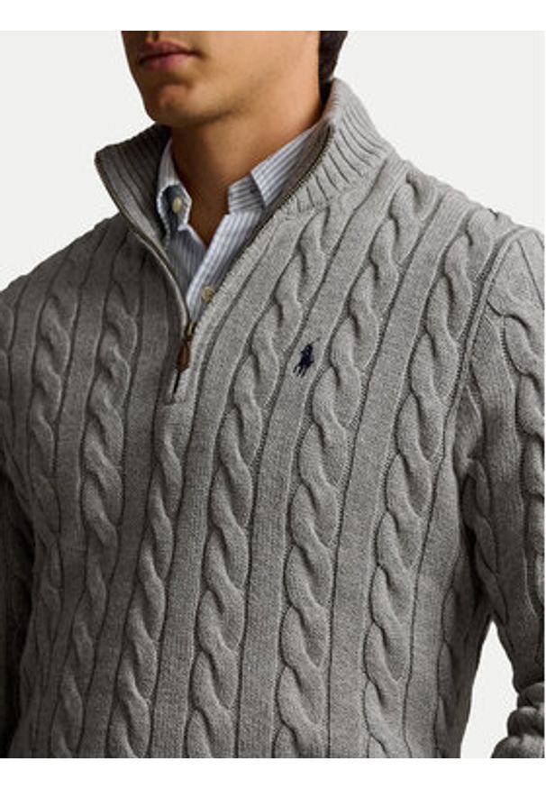 Polo Ralph Lauren Sweter 710810841002 Szary Regular Fit. Typ kołnierza: polo. Kolor: szary. Materiał: bawełna