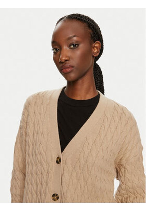 TOMMY HILFIGER - Tommy Hilfiger Kardigan WW0WW42143 Beżowy Relaxed Fit. Kolor: beżowy. Materiał: wełna