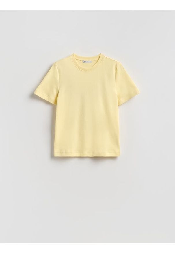 Reserved - T-shirt z bawełny merceryzowanej - żółty. Kolor: żółty. Materiał: bawełna