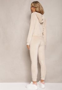 Renee - Beżowy Dresowy Komplet z Weluru Spodnie i Bluza z Kapturem na Suwak Styrena. Kolor: beżowy. Materiał: welur, dresówka #5