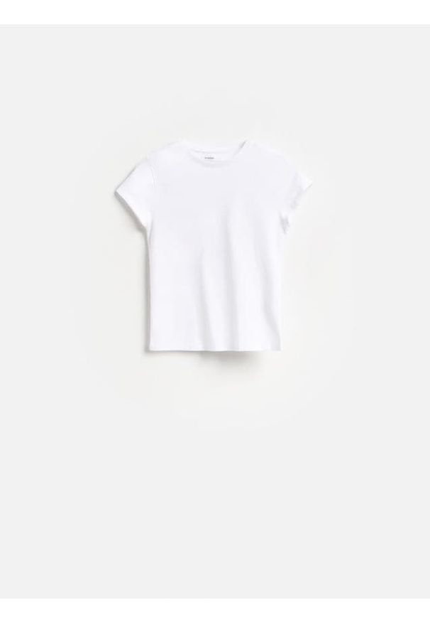 Reserved - T-shirt slim fit - biały. Kolor: biały. Materiał: bawełna, elastan, dzianina