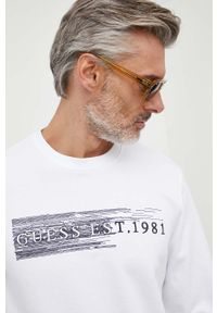 Guess bluza męska kolor biały z aplikacją. Kolor: biały. Wzór: aplikacja. Styl: klasyczny #5