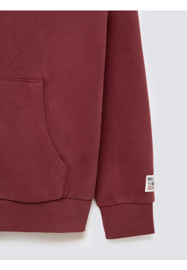 Big-Star - Bluza męska rozpinana z kapturem z kolekcji Authentic bordowa Karol 604. Typ kołnierza: kaptur. Kolor: czerwony. Materiał: dzianina. Wzór: aplikacja