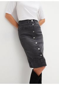 bonprix - Spódnica dżinsowa z ozdobnymi guzikami. Kolor: czarny. Styl: klasyczny #2