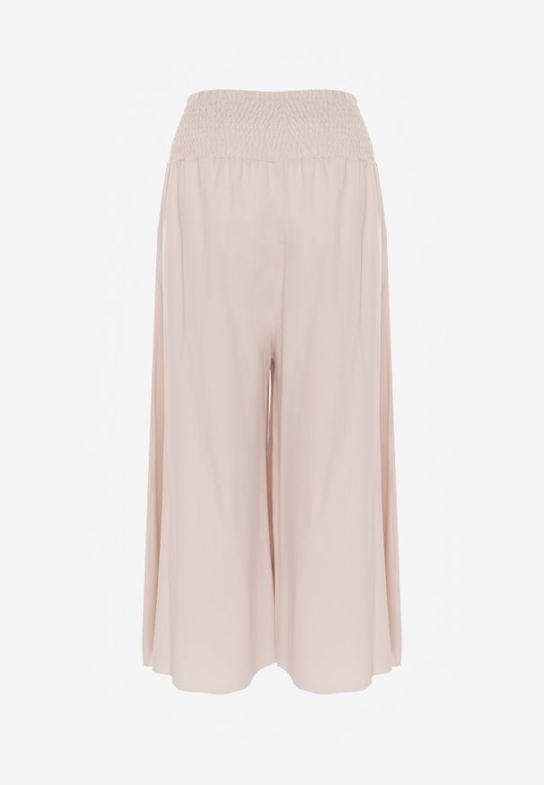 Renee - Jasnobeżowe Szerokie Spodnie High Waist o Długości 7/8 Rathi. Stan: podwyższony. Kolor: beżowy. Materiał: wiskoza, tkanina