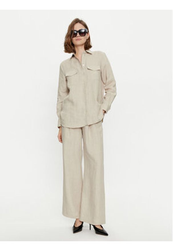 Marella Spodnie materiałowe Nizere 2413131212 Écru Relaxed Fit. Materiał: len