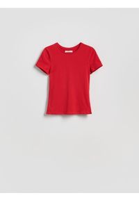 Reserved - Bawełniany t-shirt slim fit - czerwony. Kolor: czerwony. Materiał: bawełna