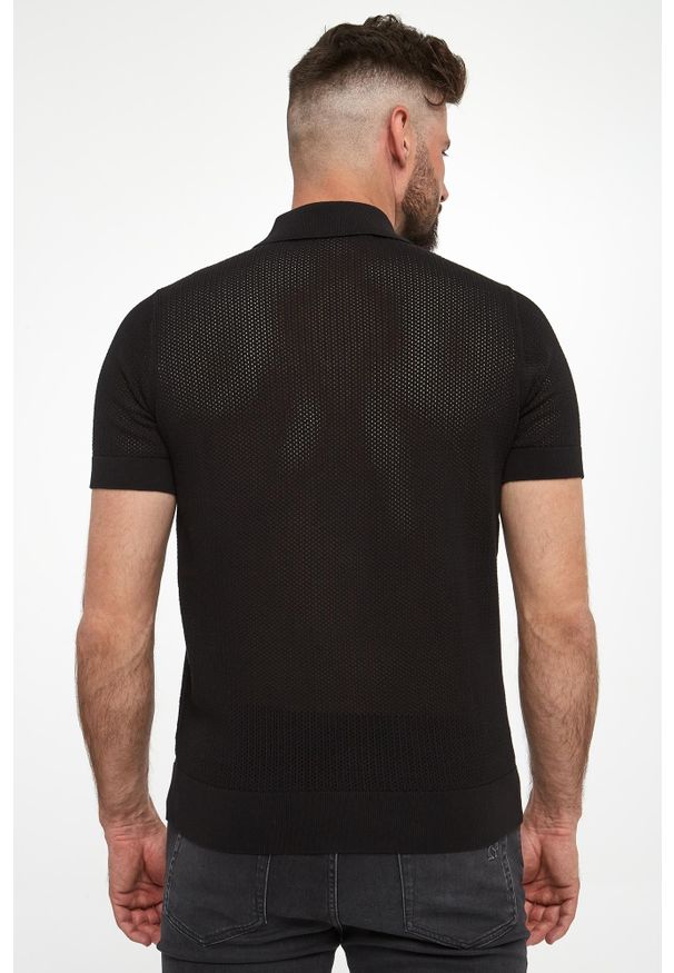 Karl Lagerfeld - Polo męskie z dzianiny ażurowej KARL LAGERFELD. Typ kołnierza: polo. Materiał: dzianina. Wzór: ażurowy