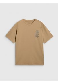 4f - 4F T-shirt oversize z nadrukiem męski - beżowy M. Kolor: beżowy. Materiał: włókno, skóra, materiał. Wzór: nadruk