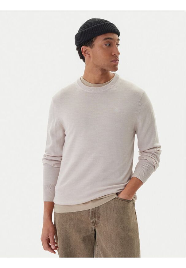 G-Star RAW - G-Star Raw Sweter Premium Core D27686-B692 Beżowy Regular Fit. Kolor: beżowy. Materiał: wełna