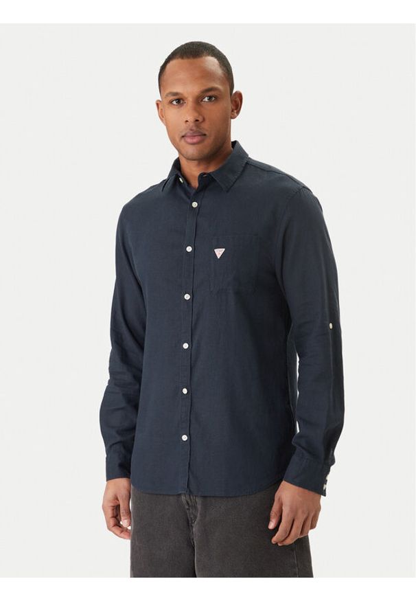 Guess Koszula F6GH06 WG3L0 Granatowy Regular Fit. Kolor: niebieski. Materiał: wiskoza