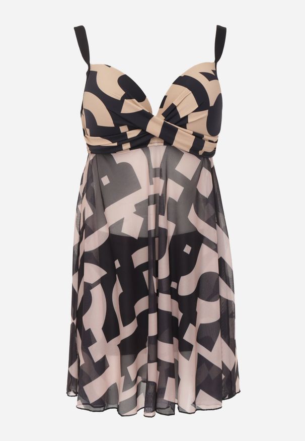 Born2be - Czarne Bikini z Siateczkową Sukienką Kąpielową i Majtkami Typu Szorty Vilineli. Kolekcja: plus size. Kolor: czarny. Długość: długie