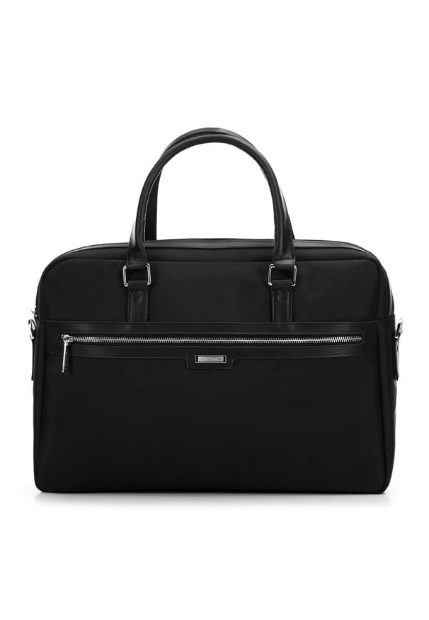 Wittchen - Męska torba na laptopa 17” z błyszczącym suwakiem czarna. Kolor: czarny. Materiał: poliester