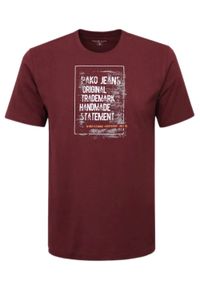Męski T-Shirt - Pako Jeans - Bordowa, Print (Nadruk). Okazja: na co dzień. Kolor: czerwony. Materiał: bawełna. Wzór: nadruk. Styl: casual #1