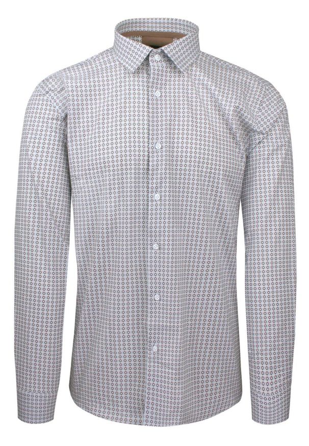 Wizytowa Koszula Bawełniana, Męska (Regular) - Victorio - Brązowo-Niebieski Drobny Wzór. Okazja: na co dzień. Kolor: wielokolorowy. Materiał: bawełna, elastan. Długość rękawa: długi rękaw. Długość: długie. Styl: wizytowy