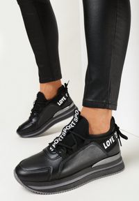 Born2be - Czarne Sneakersy przed Kostkę na Platformie Loyalin. Wysokość cholewki: przed kostkę. Kolor: czarny. Obcas: na platformie #1