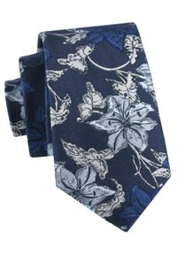 Krawat Męski - Granatowy w Duże Kwiaty - Alties. Kolor: niebieski. Materiał: tkanina. Wzór: kwiaty. Styl: wizytowy, elegancki #1