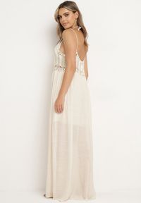 Born2be - Jasnobeżowa Sukienka na Cienkich Ramiączkach z Plecioną Górą o Rozkloszowanym Kroju Wbeviana. Okazja: na co dzień. Kolor: beżowy. Długość rękawa: na ramiączkach. Typ sukienki: proste. Styl: casual #5