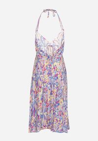 Born2be - Niebieska Bawełniana Sukienka z Wiązaniem na Szyi i Plecach Risalliem. Kolor: niebieski. Materiał: bawełna. Typ sukienki: rozkloszowane #5