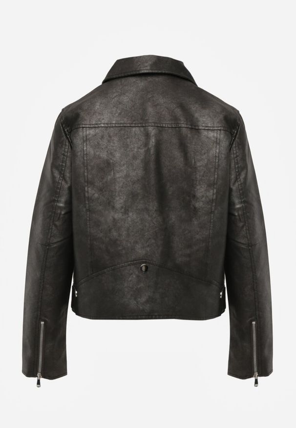 Renee - Ciemnoszara Kurtka o Kroju Ramoneski z Paskiem ze Sprzączką i Kieszeniami Milvila. Okazja: na co dzień. Kolor: szary. Materiał: jeans. Styl: casual, elegancki, rockowy, klasyczny