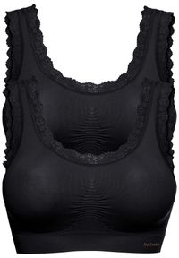bonprix - Biustonosz bezszwowy bustier z kolekcji Feel Comfort (2 szt.). Kolor: czarny. Materiał: materiał, koronka #1