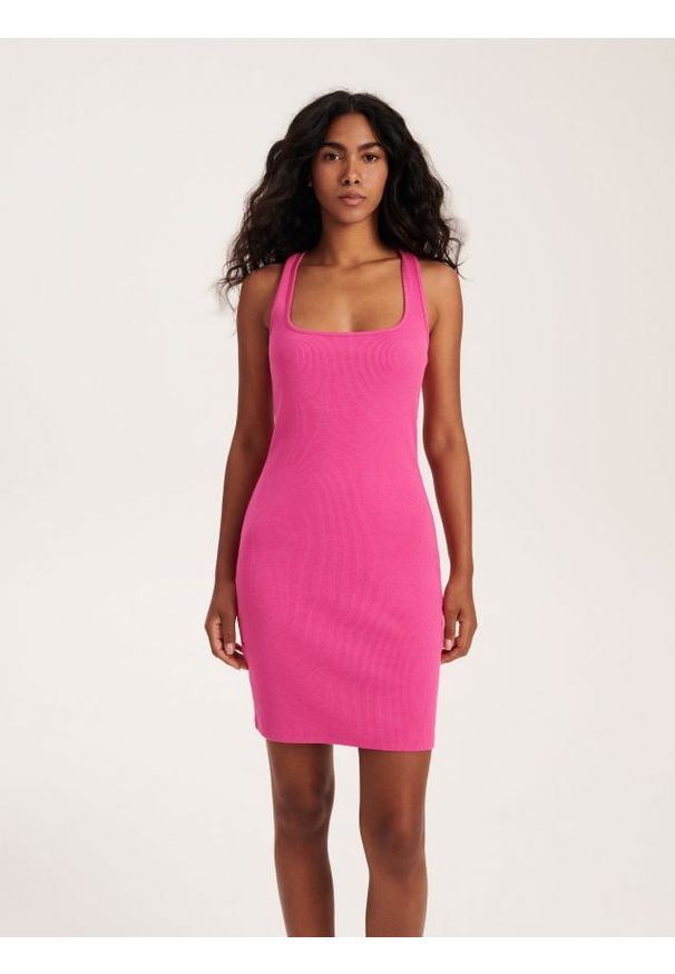 Reserved - Bawełniana sukienka mini - fuksja. Kolor: różowy. Materiał: bawełna. Wzór: gładki. Długość: mini