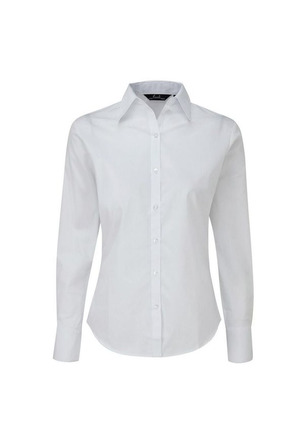 PREMIER - Bluzka Damska Z Długim Rękawem Z Popeliny. Okazja: na co dzień. Kolor: biały. Długość rękawa: długi rękaw. Długość: długie. Styl: casual