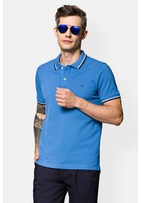Lancerto - Koszulka Polo Bawełniana Niebieska Adrian. Typ kołnierza: polo. Kolor: niebieski. Materiał: bawełna