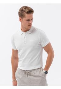 Ombre Clothing - Koszulka polo z dzianiny pique - ecrue V7. Typ kołnierza: polo. Materiał: dzianina. Wzór: haft