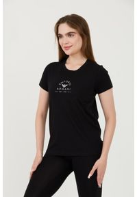 Emporio Armani - EMPORIO ARMANI Czarny damski t-shirt Uni Logo Printe, Rozmiar M. Kolor: czarny