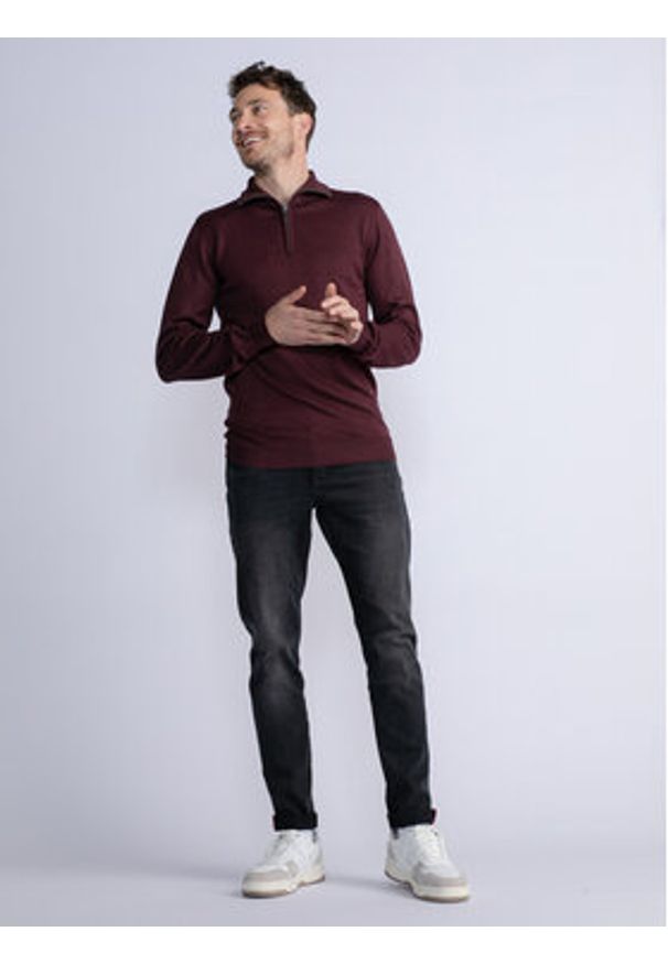 Petrol Industries Sweter M-3030-KWC207 Bordowy Slim Fit. Kolor: czerwony. Materiał: wiskoza