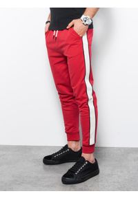 Ombre Clothing - Spodnie męskie dresowe joggery P951 - czerwone - XXL. Kolor: czerwony. Materiał: dresówka