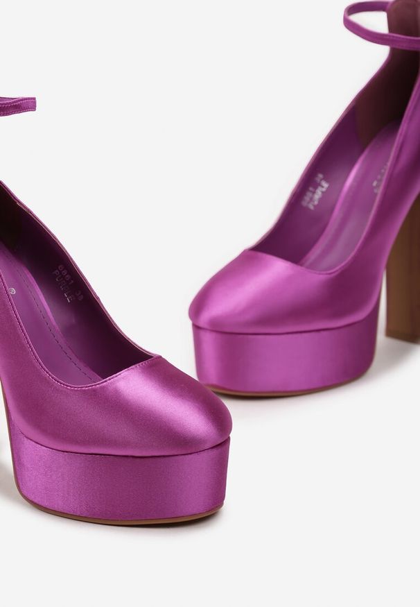 Born2be - Fioletowe Satynowe Czółenka na Obcasie i Platformie Orelame. Kolor: fioletowy. Materiał: satyna. Wzór: gładki. Obcas: na obcasie. Styl: elegancki. Wysokość obcasa: średni