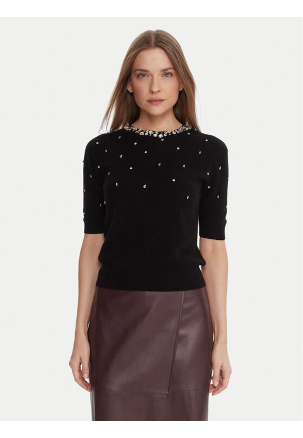 KAOS Sweter RI1KT021 Czarny Regular Fit. Kolor: czarny. Materiał: wełna