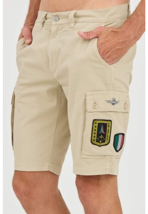 Aeronautica Militare - AERONAUTICA MILITARE Beżowe męskie bermudy Frecce Tricolori, Rozmiar M. Kolor: beżowy