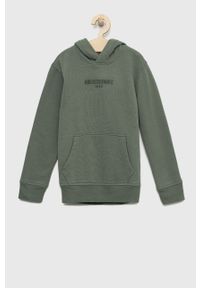Abercrombie & Fitch bluza dziecięca kolor zielony z kapturem z aplikacją. Okazja: na co dzień. Typ kołnierza: kaptur. Kolor: zielony. Wzór: aplikacja. Styl: casual #1
