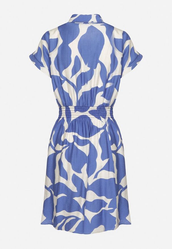 Born2be - Niebieska Taliowana Sukienka z Wiskozą z Geometrycznym Wzorem Galadira. Okazja: na co dzień, na imprezę, na spacer. Kolor: niebieski. Materiał: wiskoza. Wzór: geometria. Styl: casual, klasyczny