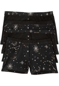 bonprix - Bokserki damskie z bawełną (4 pary). Kolor: czarny. Materiał: bawełna. Wzór: gładki, nadruk #1