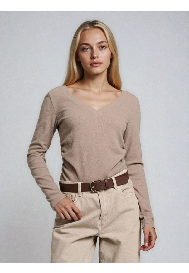 Sinsay - Bluzka z marszczeniami z domieszką wiskozy - brązowy. Kolor: brązowy. Materiał: wiskoza