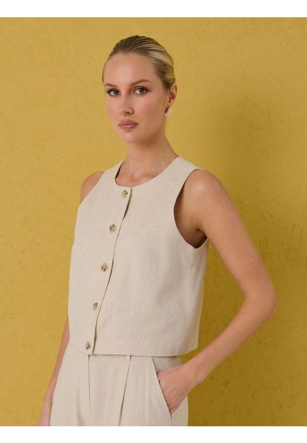 Sinsay - Kamizelka z domieszką lnu - kremowy. Kolor: kremowy. Materiał: len