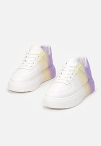 Renee - Biało-Fioletowe Sneakersy Omphasia. Wysokość cholewki: przed kostkę. Kolor: biały. Szerokość cholewki: normalna. Wzór: aplikacja